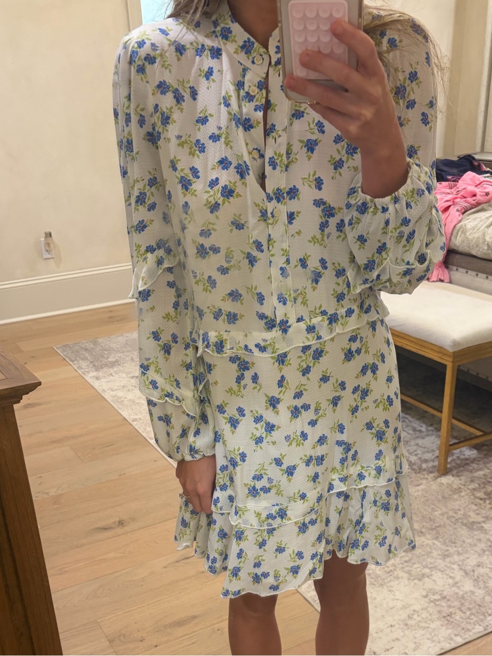 Skylar + Madison White Mini Dress with Blue Floral Print